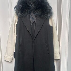 Black Wool Coat with Faux Fur Collar